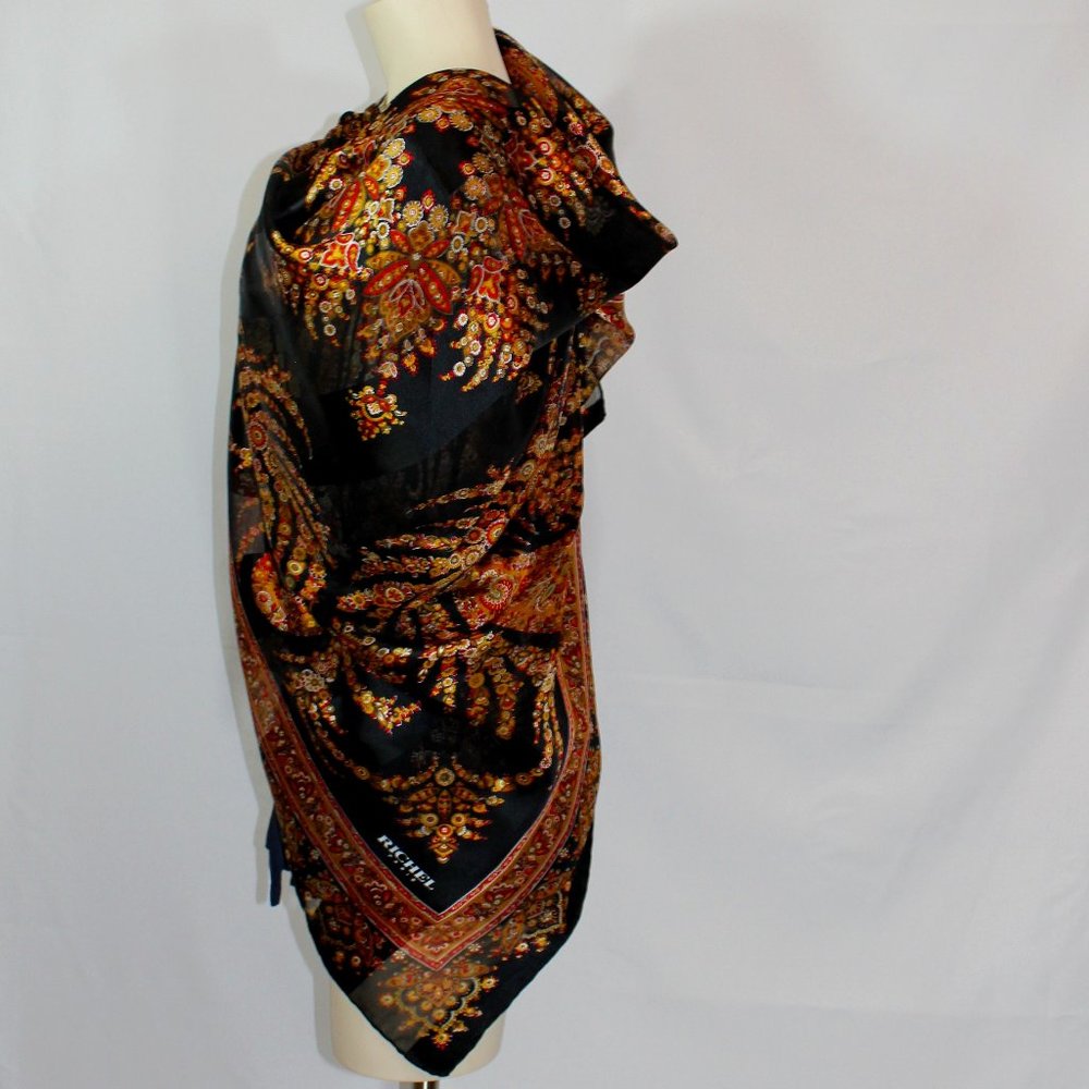Richel Paris Silk  Scarf/ Wraps/Shawl VTG  Black with  paisley pattern   52"x52"